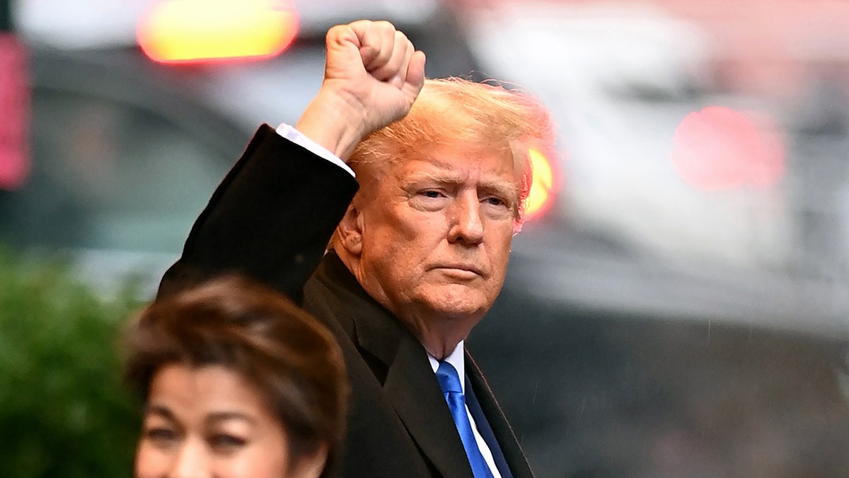 Donald Trump fist pumps for camera in New York City