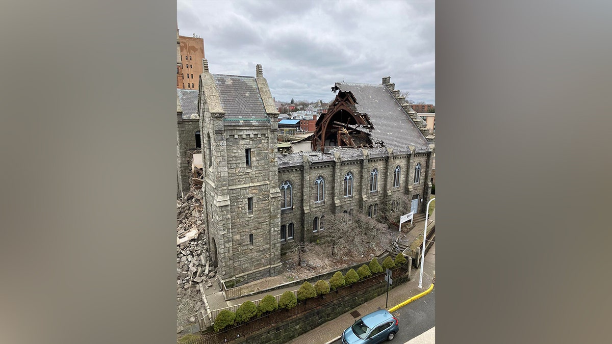 A roof of a church caved in Thursday afternoon in New London, CT