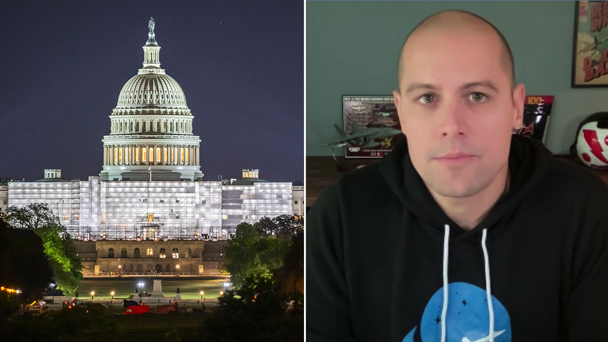 U.S. Congress building at night and Ryan Graves split image