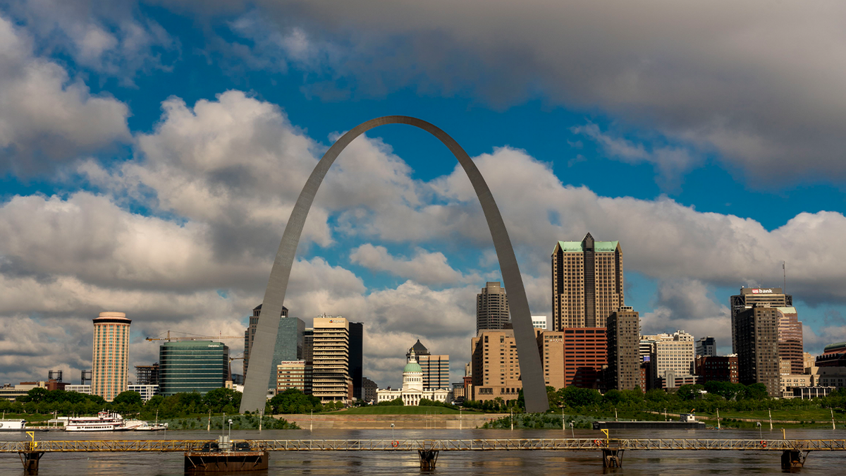 St. Louis arch against partly cloudy skyline