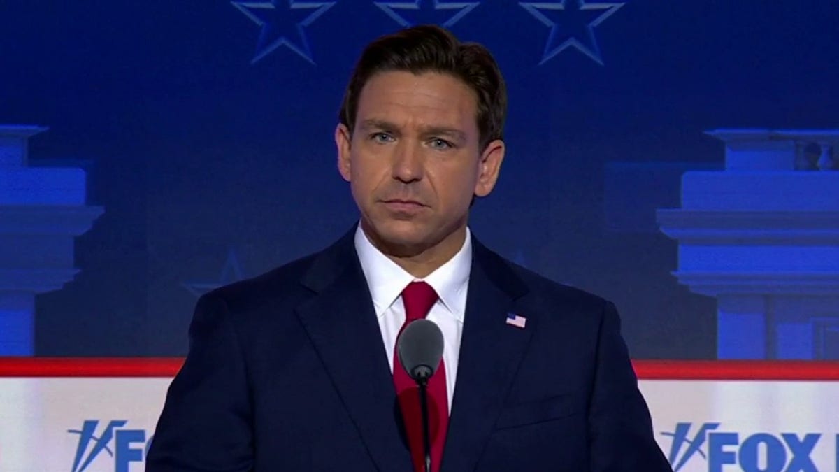 Ron DeSantis on stage at the Fox News presidential debate in August.