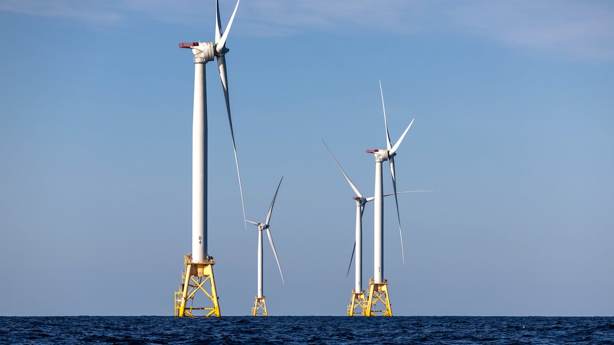 Wind turbines at the Block Island Wind Farm near Block Island, Rhode Island