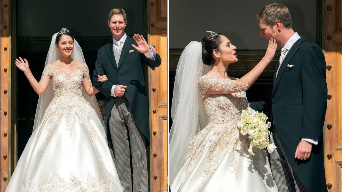 A collage of The Crown Prince and Crown Princess of Albania, pictured at their wedding in 2016
