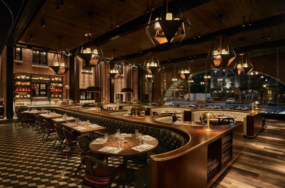 The Rec Pier Chop House at the Sagamore Pendry in Baltimore. The storied 1914 property is located in the city's Fell’s Point neighborhood and serves both a dramatic atmosphere and locally curated food.