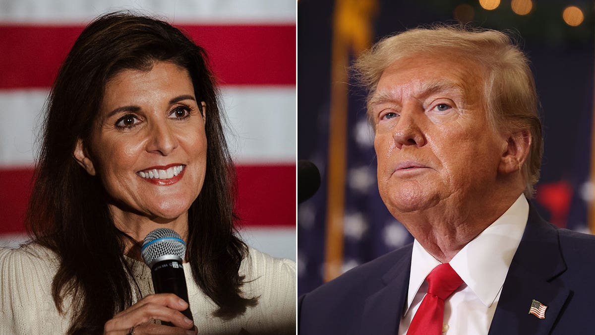 Nikki Haley and Donald Trump recent images cropped side by side