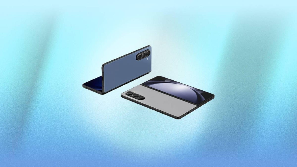 Two Samsung Z Fold 5 phones against a blue background.