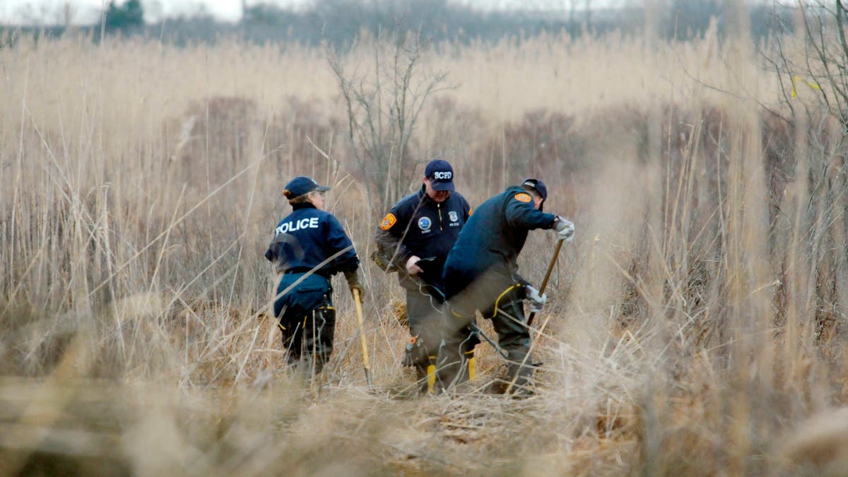Investigators use metal detectors to search a marsh for the remains of Shannan Gilbert