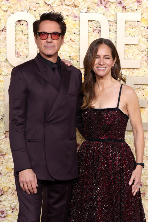 BEVERLY HILLS, CALIFORNIA - JANUARY 07: (L-R) Robert Downey Jr. and Susan Downey attend the 81st Annual Golden Globe Awards at The Beverly Hilton on January 07, 2024 in Beverly Hills, California. (Photo by Kevin Mazur/Getty Images)