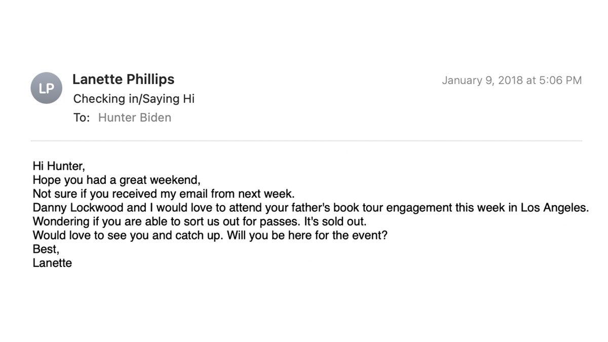 Lanette Phillips email to Hunter Biden