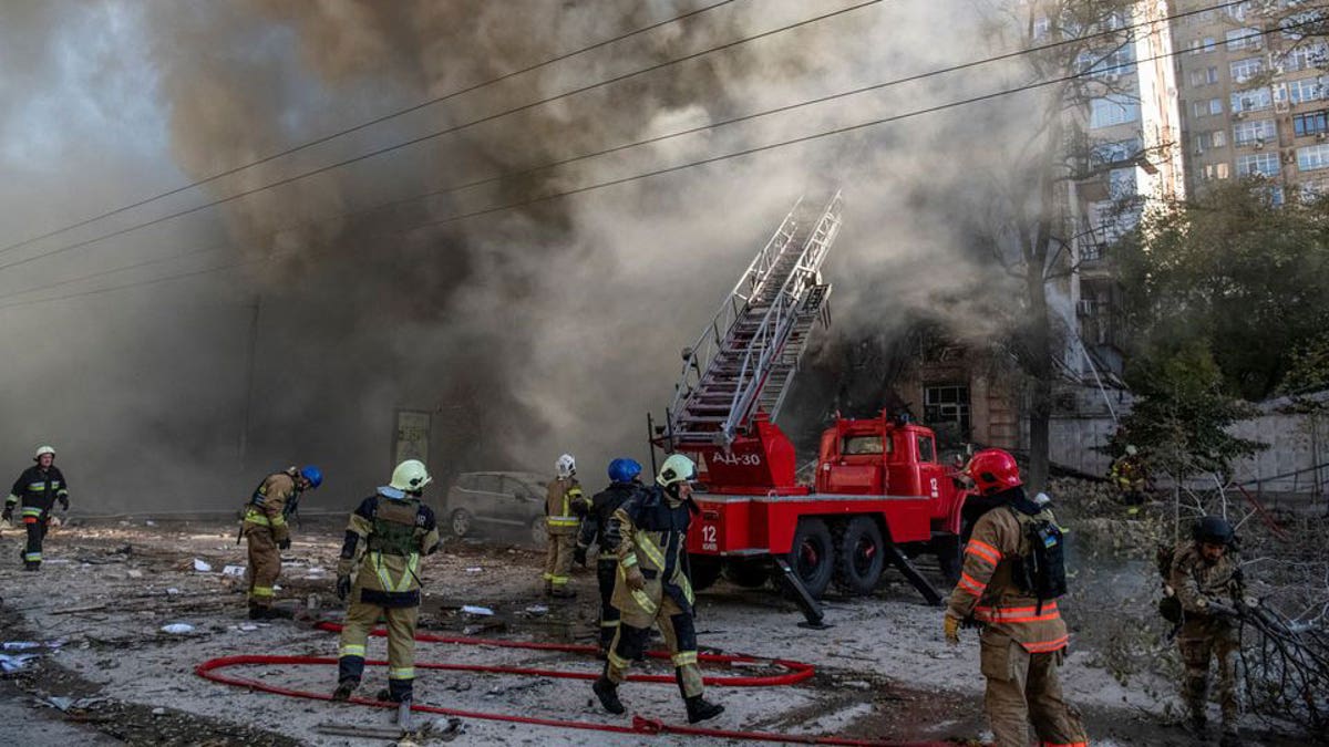 Firefighters Kyiv Ukraine Russia war Iran strike