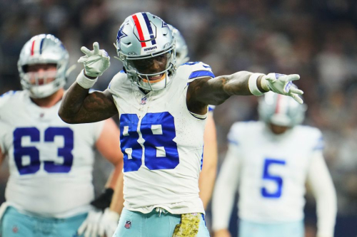 Dallas Cowboys wide receiver CeeDee Lamb celebrates after scoring a touchdown. The Cowboys beat the New York Giants 49-17.
