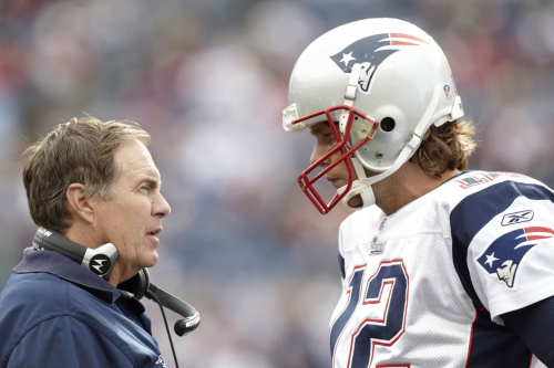 Football: New England Patriots QB Tom Brady (12) with coach Bill Belichick during game vs Cincinnati Bengals. Foxborough, MA 9/12/2010 CREDIT: Damian Strohmeyer (Photo by Damian Strohmeyer /Sports Illustrated via Getty Images) (Set Number: X84686 TK1 R9 F30 )