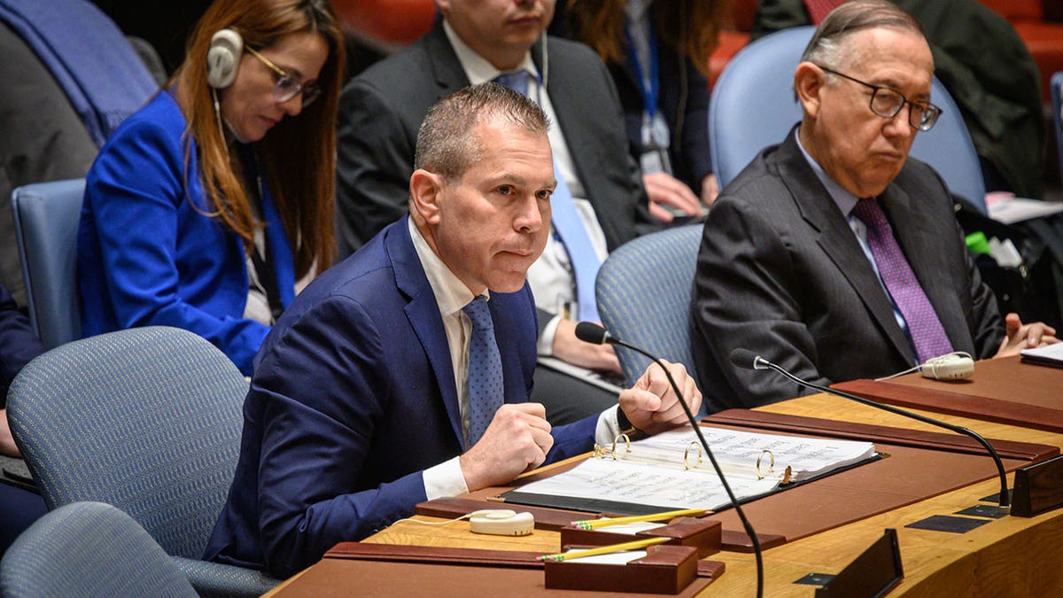 Israeli Ambassador Erdan speaks during UN meeting