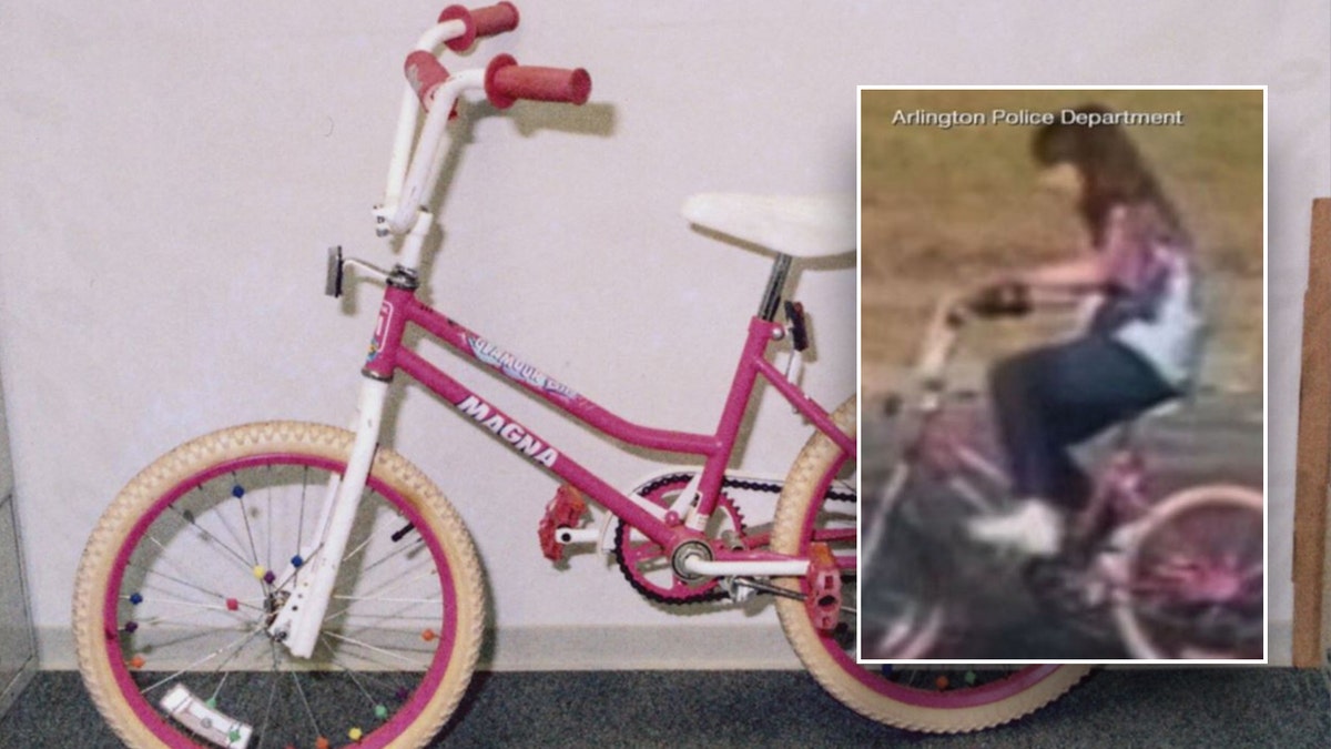 Amber Hagerman riding pink and white MAGNA bike, inset over up close photo of the bike
