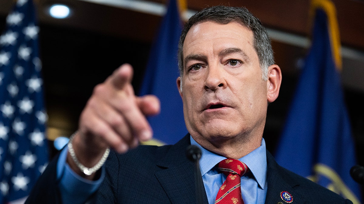 UNITED STATES - JUNE 14: Chairman Mark Green, R-Tenn., conducts a news conference ahead of the House Homeland Security Committee hearing to "Examine Secretary Mayorkas Dereliction of Duty," in Cannon Building on Wednesday, June 14, 2023. (Tom Williams/CQ-Roll Call, Inc via Getty Images)