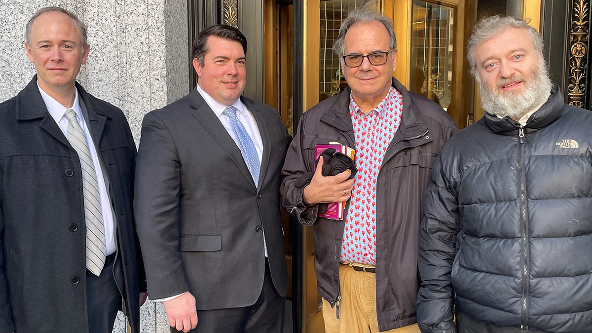 two CUNY professors in lawsuit, right, with attorneys representing them on left