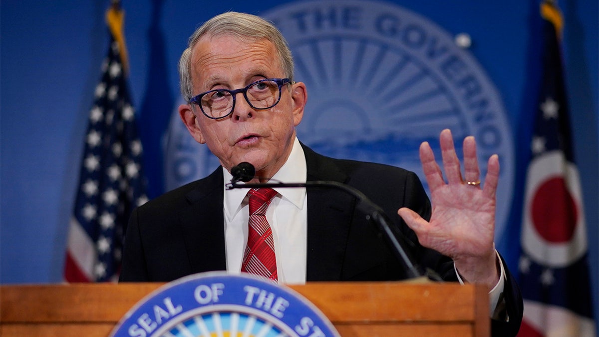 Mike DeWine speaks during a news conference