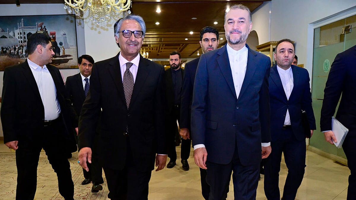 Iran and Pakistan leaders walk