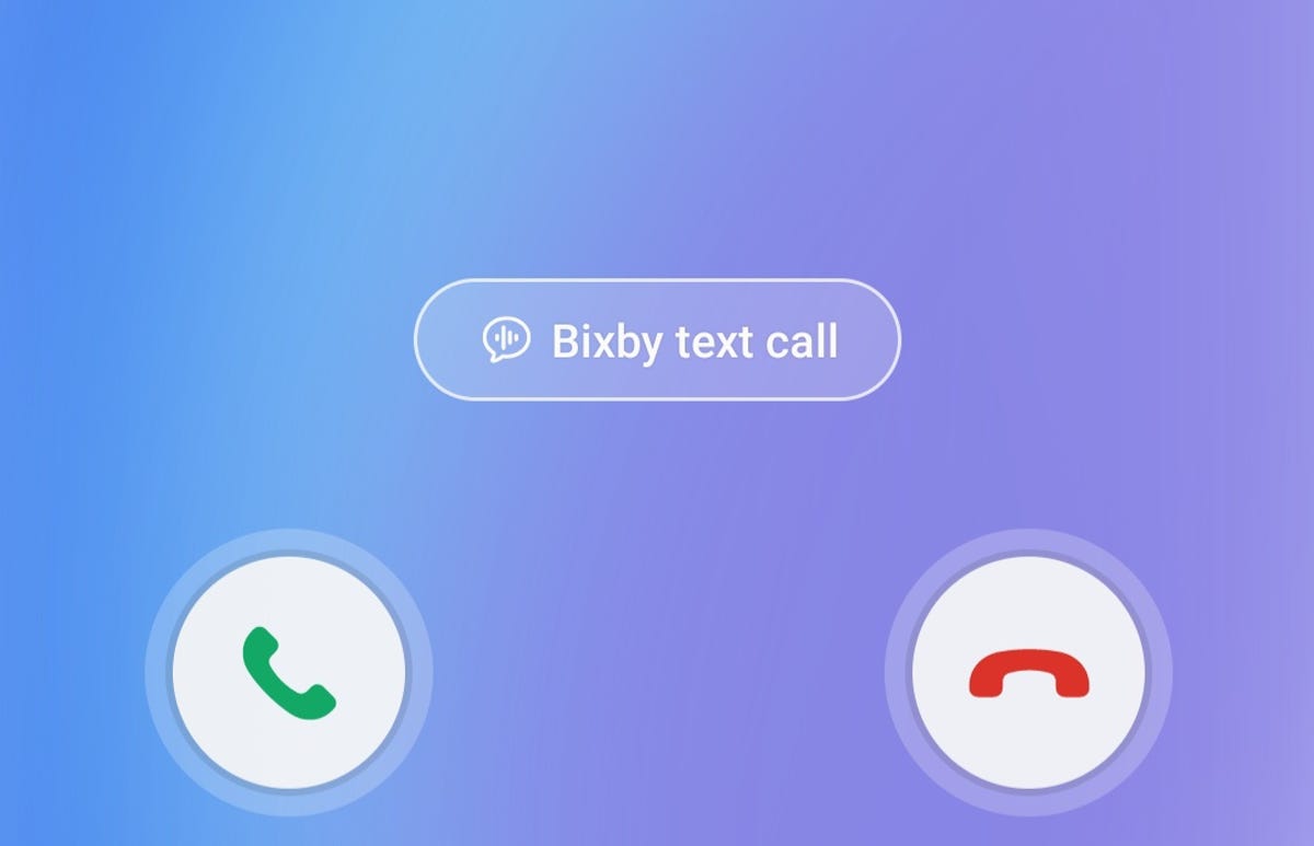 A screenshot of the Bixby text call button on an incoming call