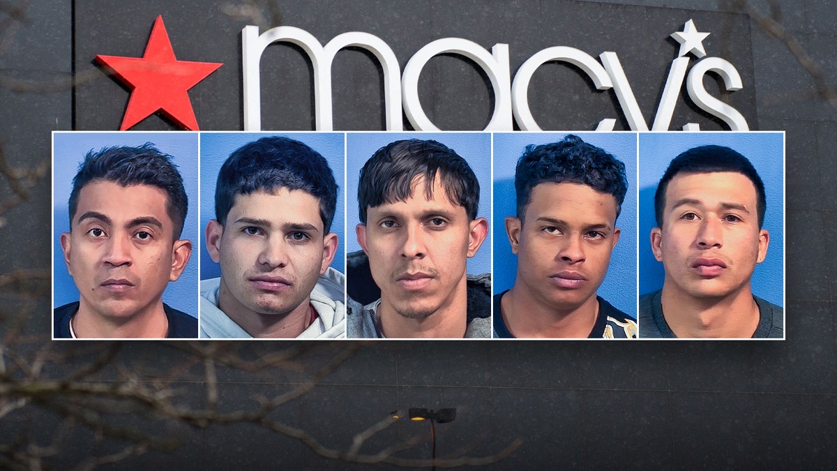 mugshots of migrants in alleged thefts over macy's logo background