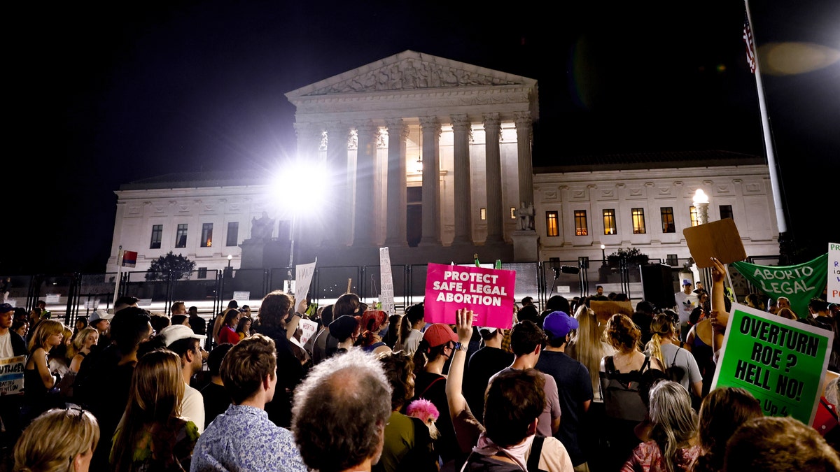 pro-abortion rights rally at night in front of Supreme Court