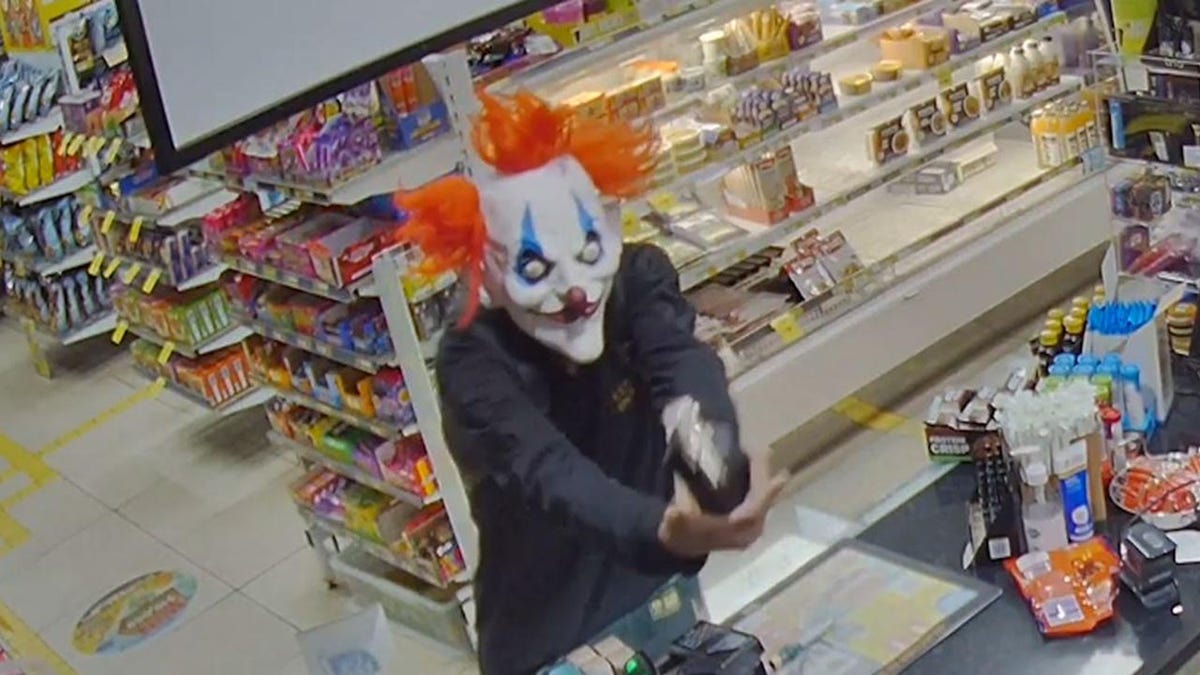 Suspect in clown mask