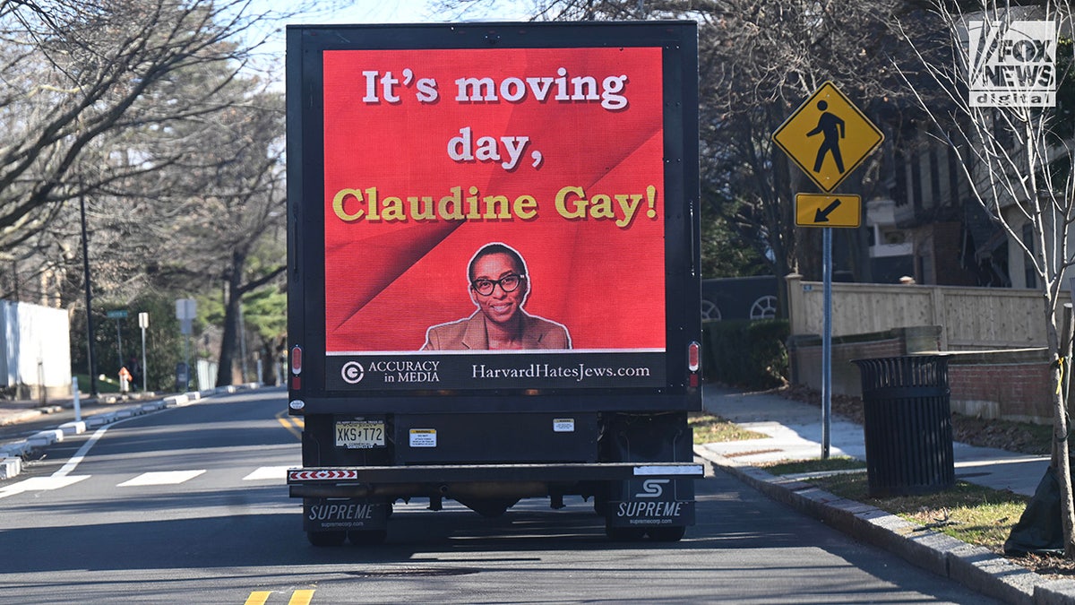 Video board about former Harvard president Claudine Gay