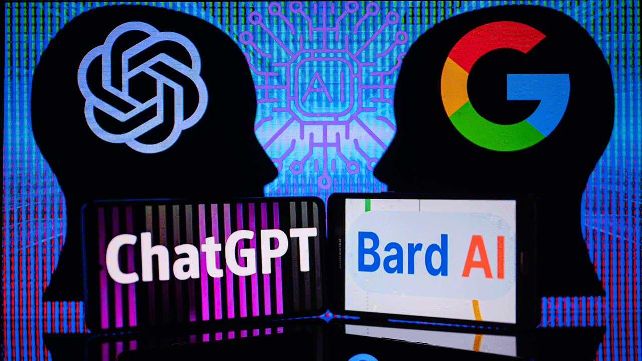 ChatGPT and Google Bard logo in photo illustration