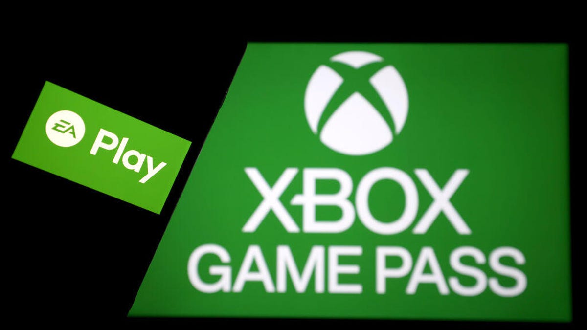EA Play on a smartphone in front of the Xbox Game Pass logo