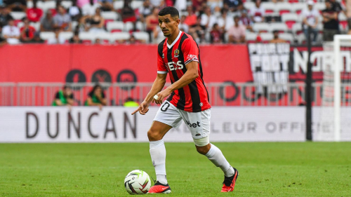 Youcef ATAL of Nice during the Ligue 1 Uber Eats match between  Olympique Gymnaste Club Nice and Racing Club de Strasbourg Alsace at Allianz Riviera on September 3, 2023 in Nice, France. (Photo by Daniel Derajinski/Icon Sport via Getty Images)