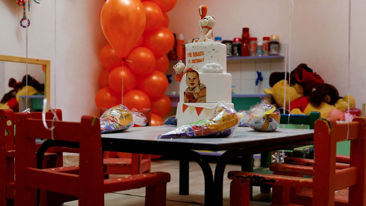 A birthday cake for Kfir Bibas, who turns one year old today while a hostage in Gaza