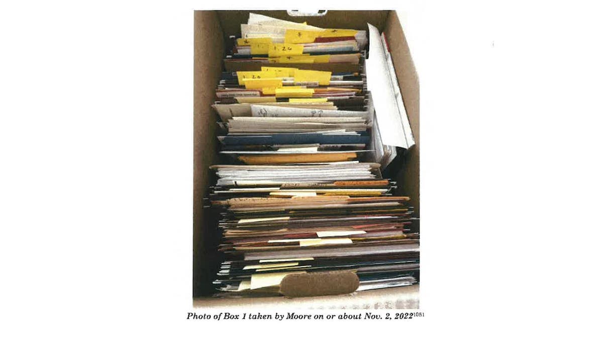 This image from Special Council Robert Hur’s investigation released by the Department of Justice on Thursday, February 8, 2024 shows a box with documents in November 2022.