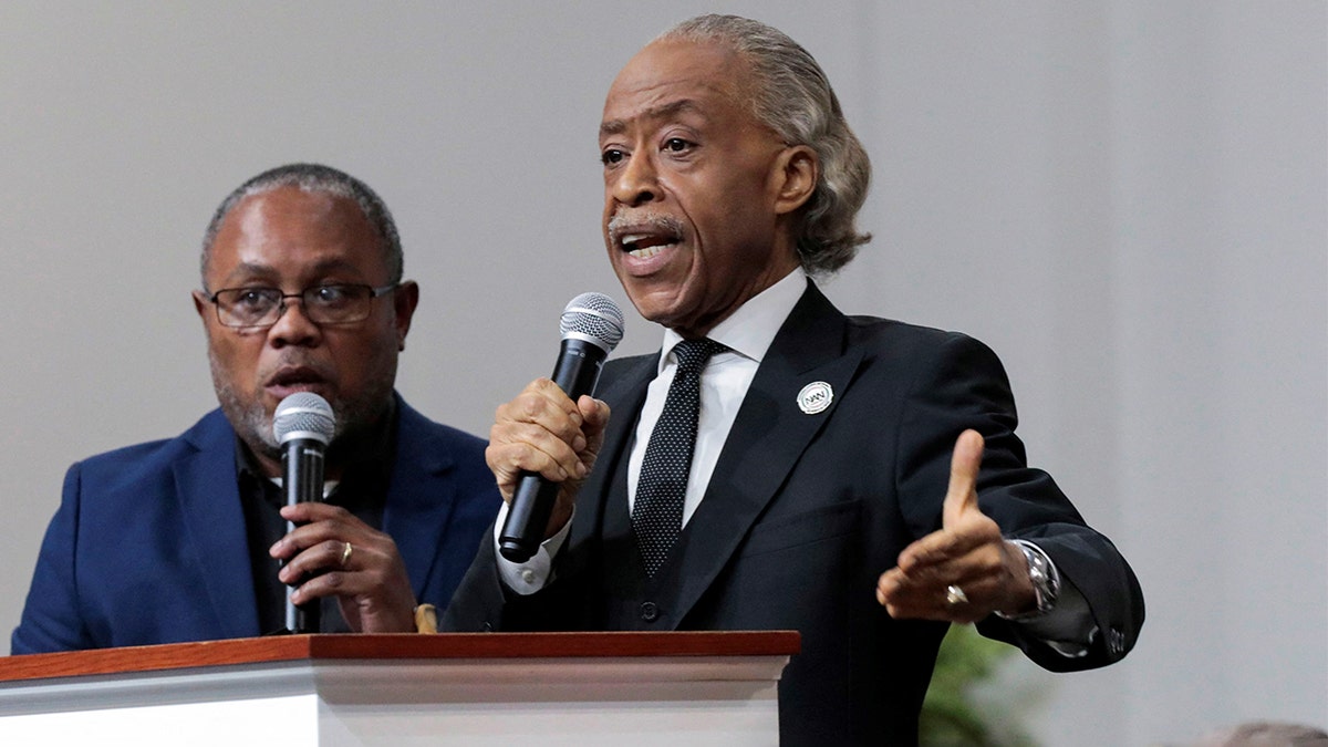 Rev. Al Sharpton delivers the eulogy at the funeral of Patrick Lyoya, who was shot and killed by a Grand Rapids Police officer during a traffic stop on April 4, at Renaissance Church of God in Christ in Grand Rapids, Michigan, April 22, 2022. REUTERS/Michael A. McCoy