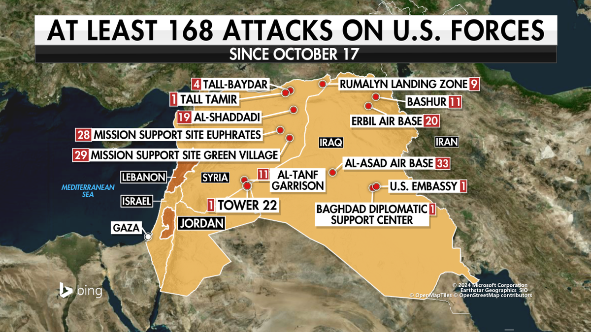 Map shows attacks on US forces in the Middle East since Oct. 17