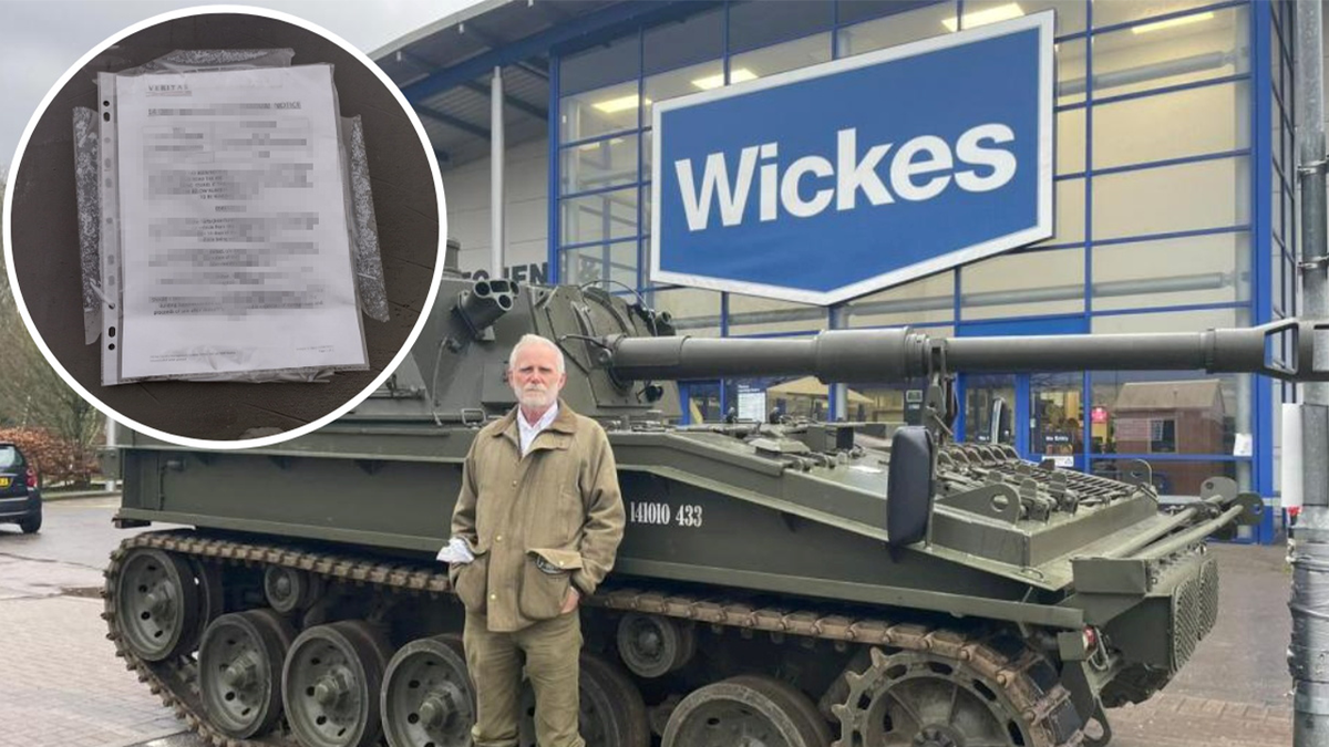 Paul Gibbons protesting with tank
