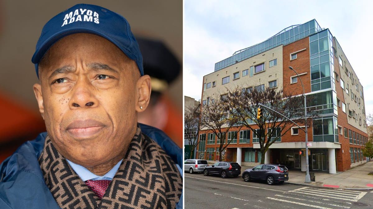 New York City Mayor Adams and a building in Harlem