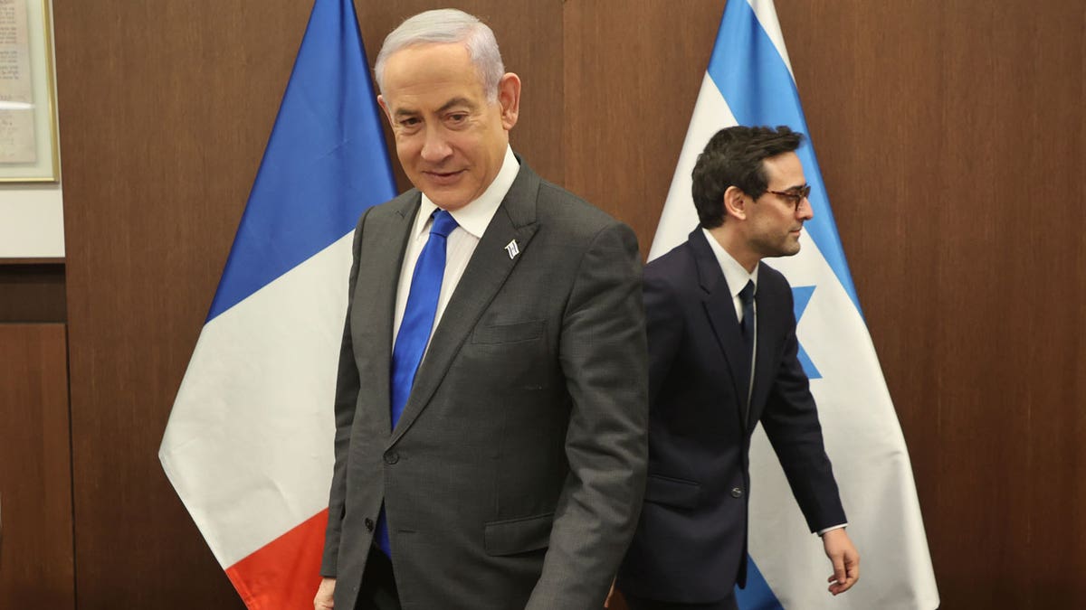 Israeli Prime Minister Benjamin Netanyahu and France's Foreign Minister Stephane Sejourne