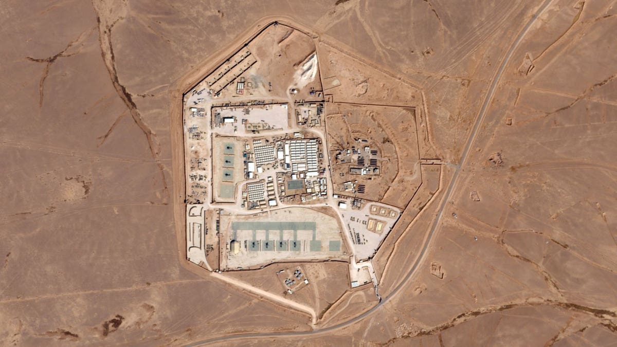Aerial view of the American military base known as Tower 22 in northeastern Jordan