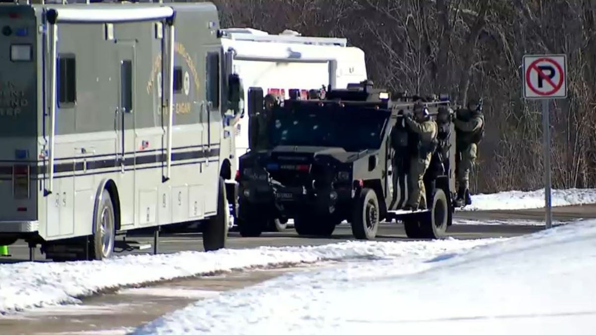 SWAT vehicle at the scene of Burnsville, Minnesota shooting