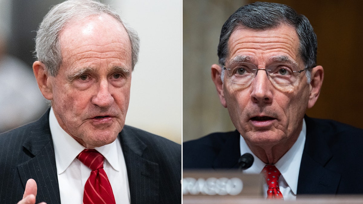 Senate Foreign Relations Committee Ranking Member Jim Risch, R-Idaho, left, and Senate Energy and Natural Resources Committee Ranking Member John Barrasso, R-Wyo., right, both criticized Biden's decision to appoint Podesta without Senate confirmation.