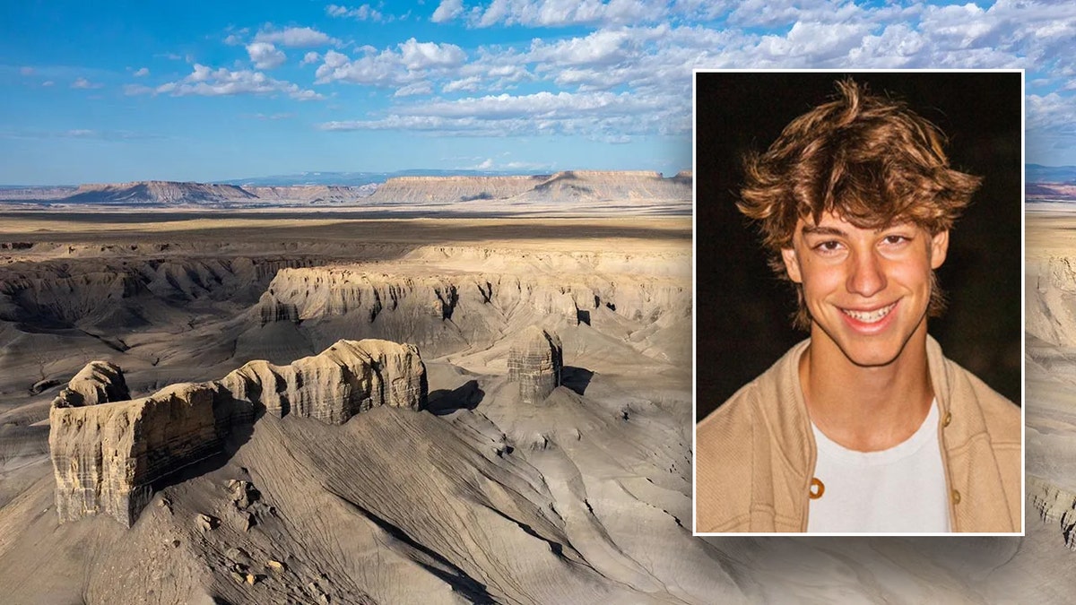 An image of the victim smiling with an aerial view of the overlook in the background