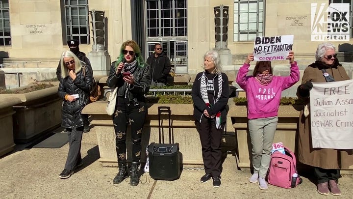 Filmmaker and journalist Eleanor Goldfield speaks at DC rally in support of Julian Assange