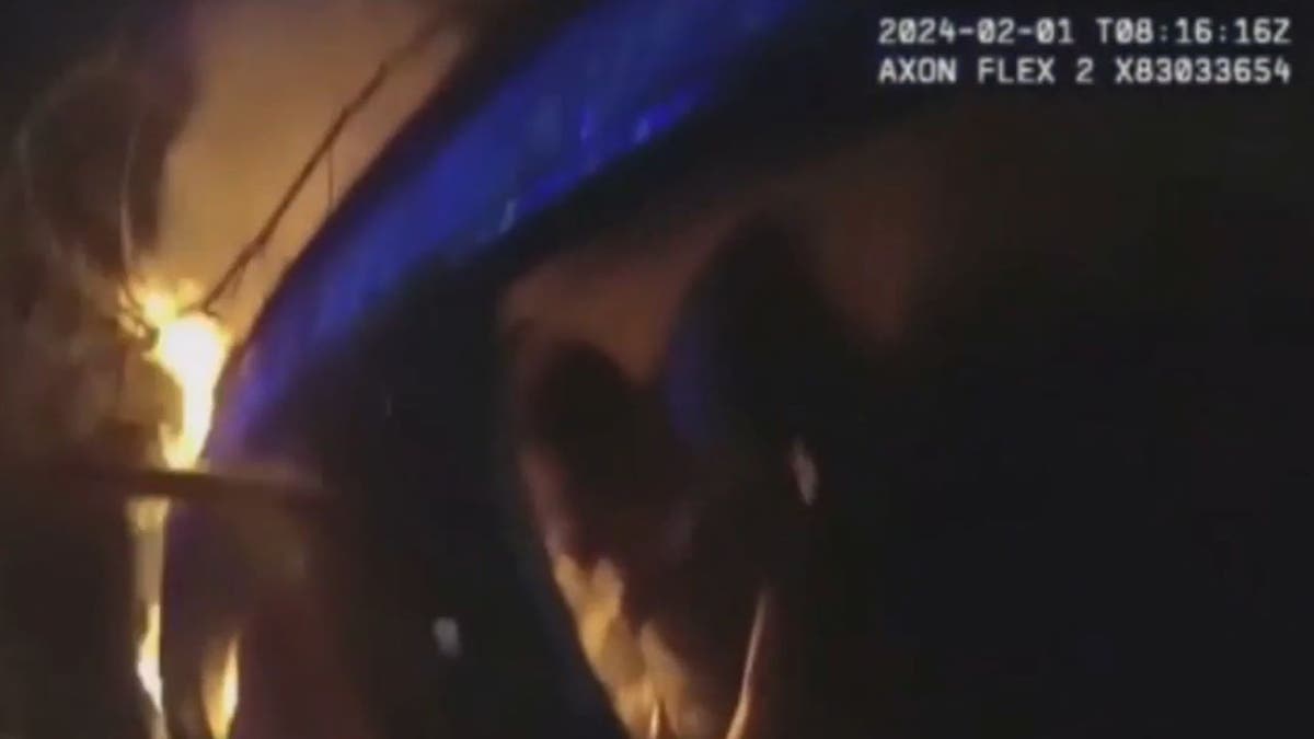 Fire in car on bodycam footage