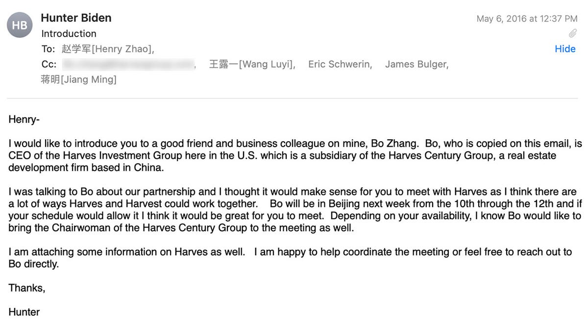 Hunter Biden email screen capture
