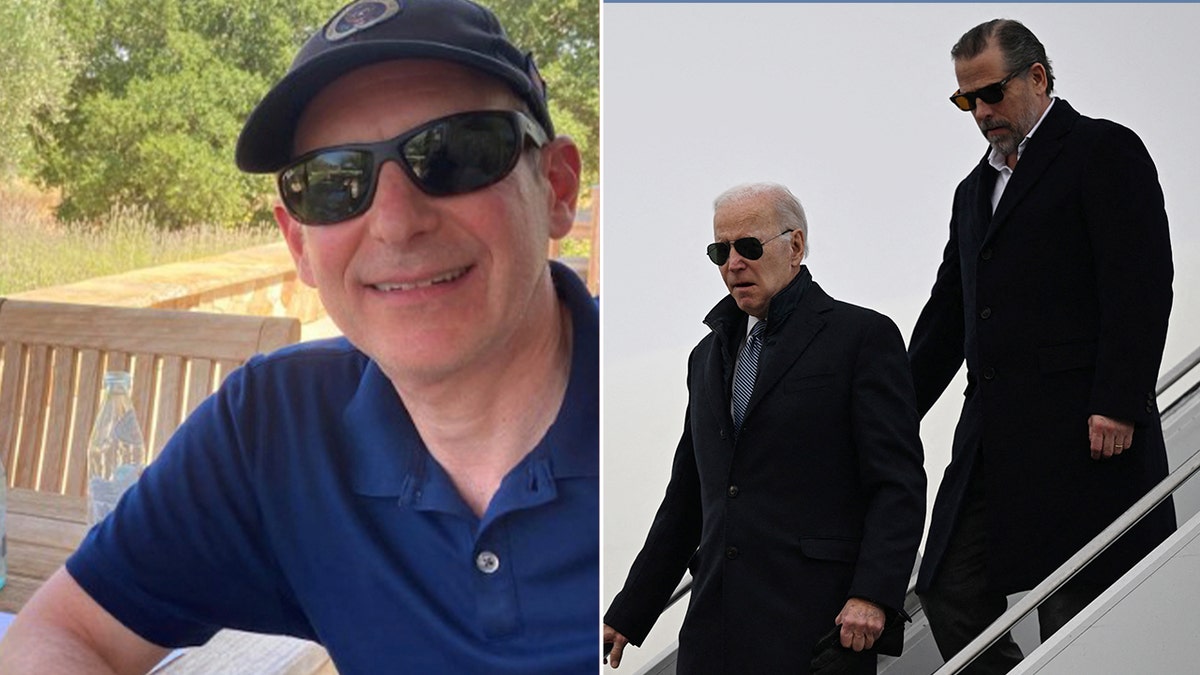 photo split: left, Eric Schwerin, right, Joe and Hunter Biden
