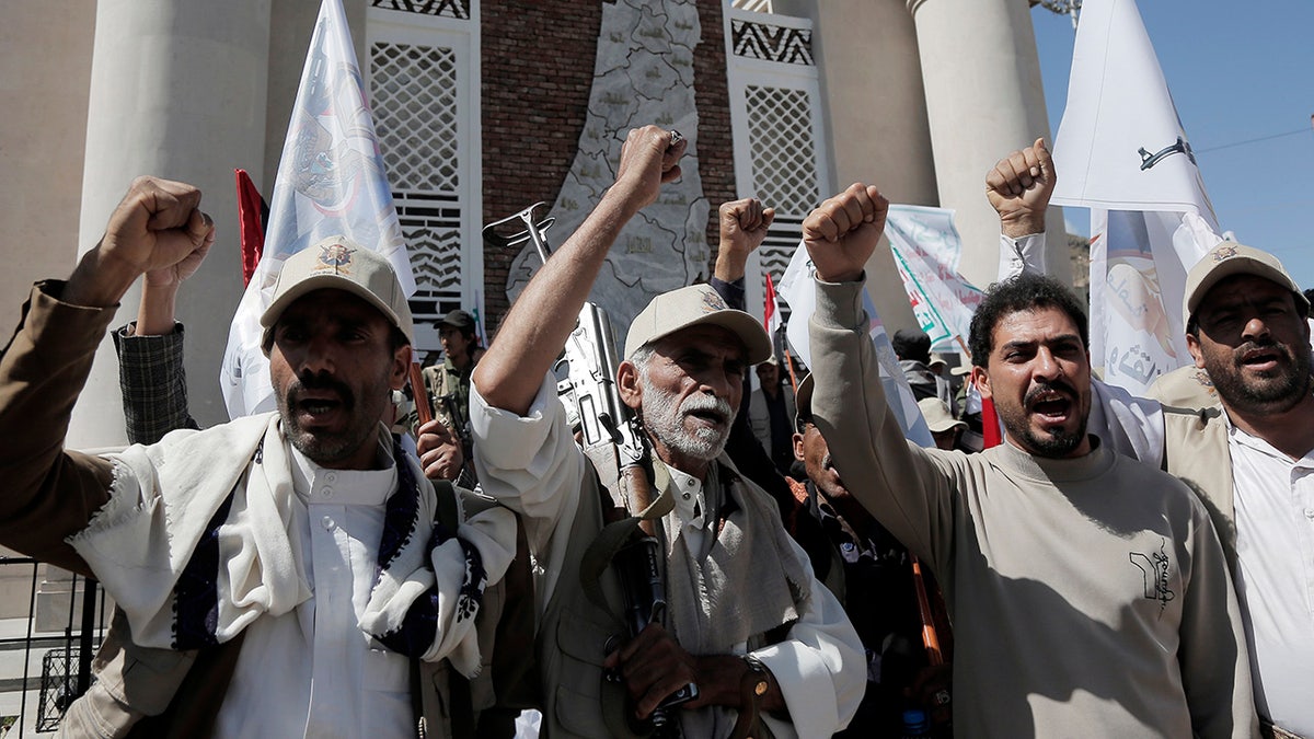 Houthi rebels chant in Yemen