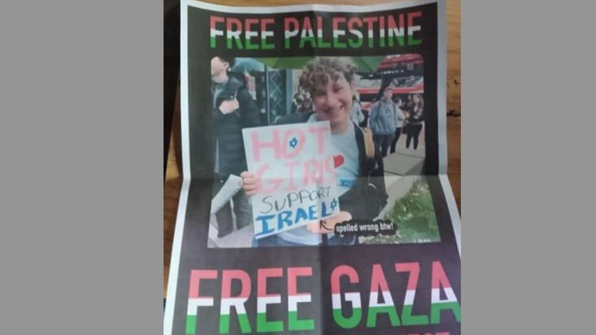 A pro-Palestinian flyer with Rivka Schafer's face on it