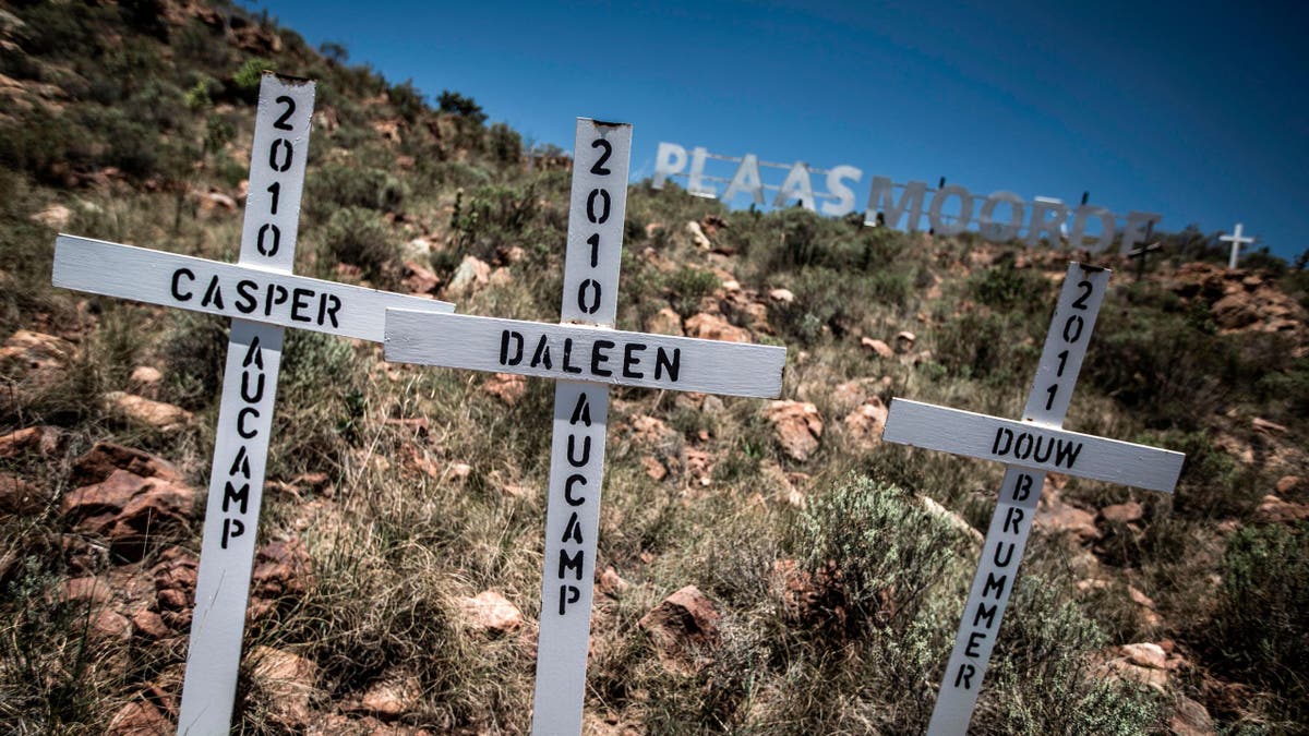 Crosses are planted on a hillside at the White Cross Monument, each one marking a White farmer who has been killed in a farm murder, on Oct. 31, 2017 in Ysterberg, near Langebaan, South Africa.