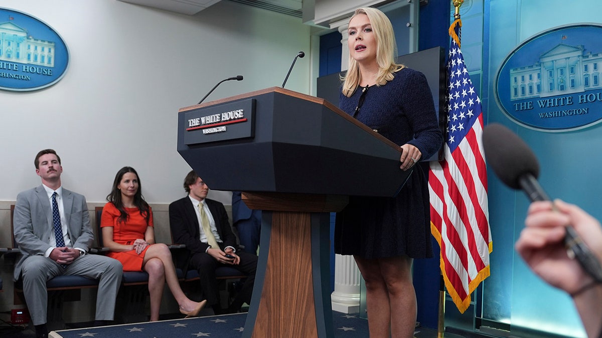 White House press secretary Karoline Leavitt speaks during a briefing at the White House, June 3, 2025, in Washington. 