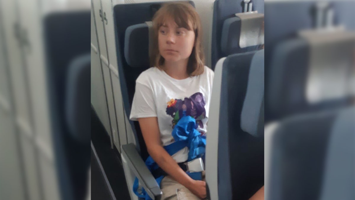 Greta Thunberg aboard a flight out of Israel